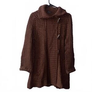 Dunnes Brown Wool Blend Toggle Knit Coat Womens S NWT Cozy Winter Vintage Style